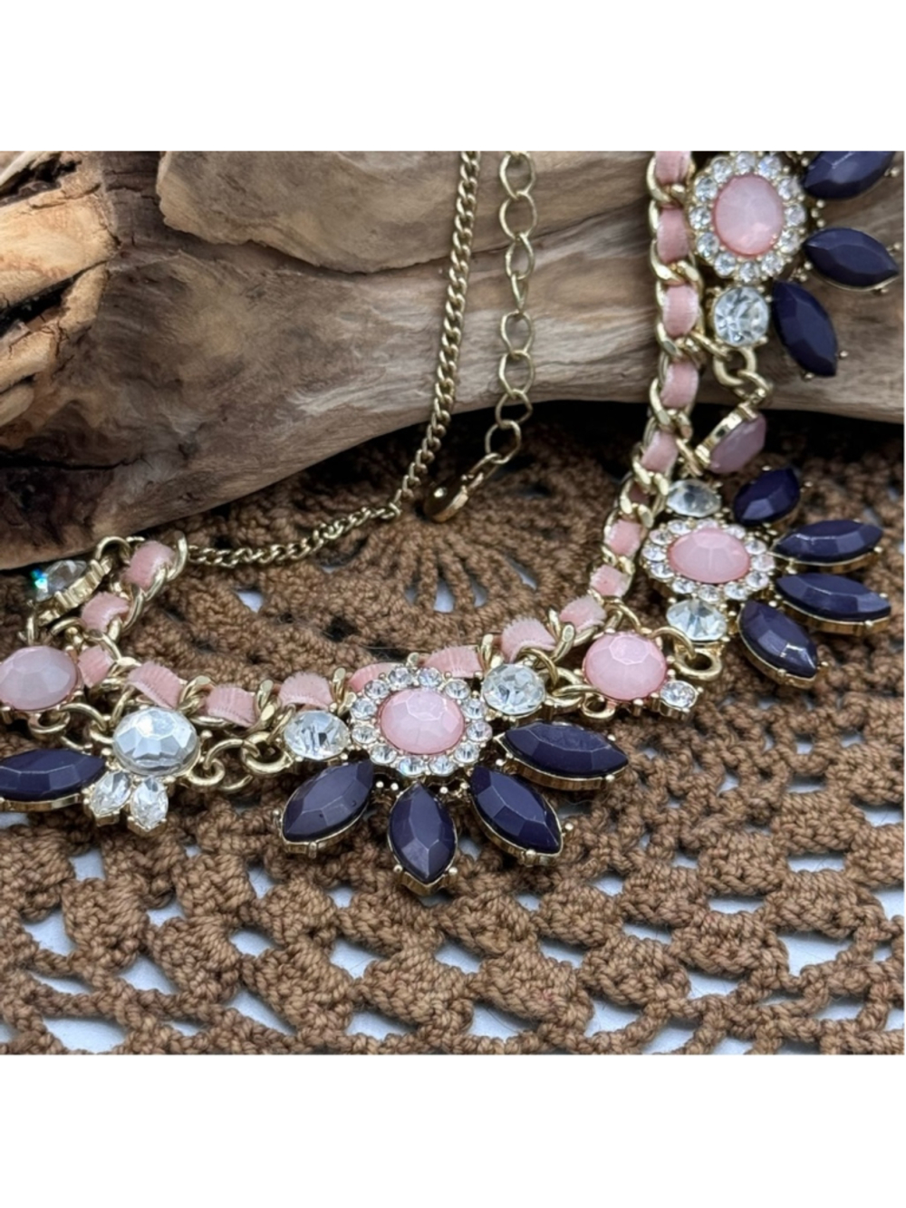 Liz Claiborne Rhinestone Renaissance Baroque Style Necklace 14”,3” - Picture 5 of 8